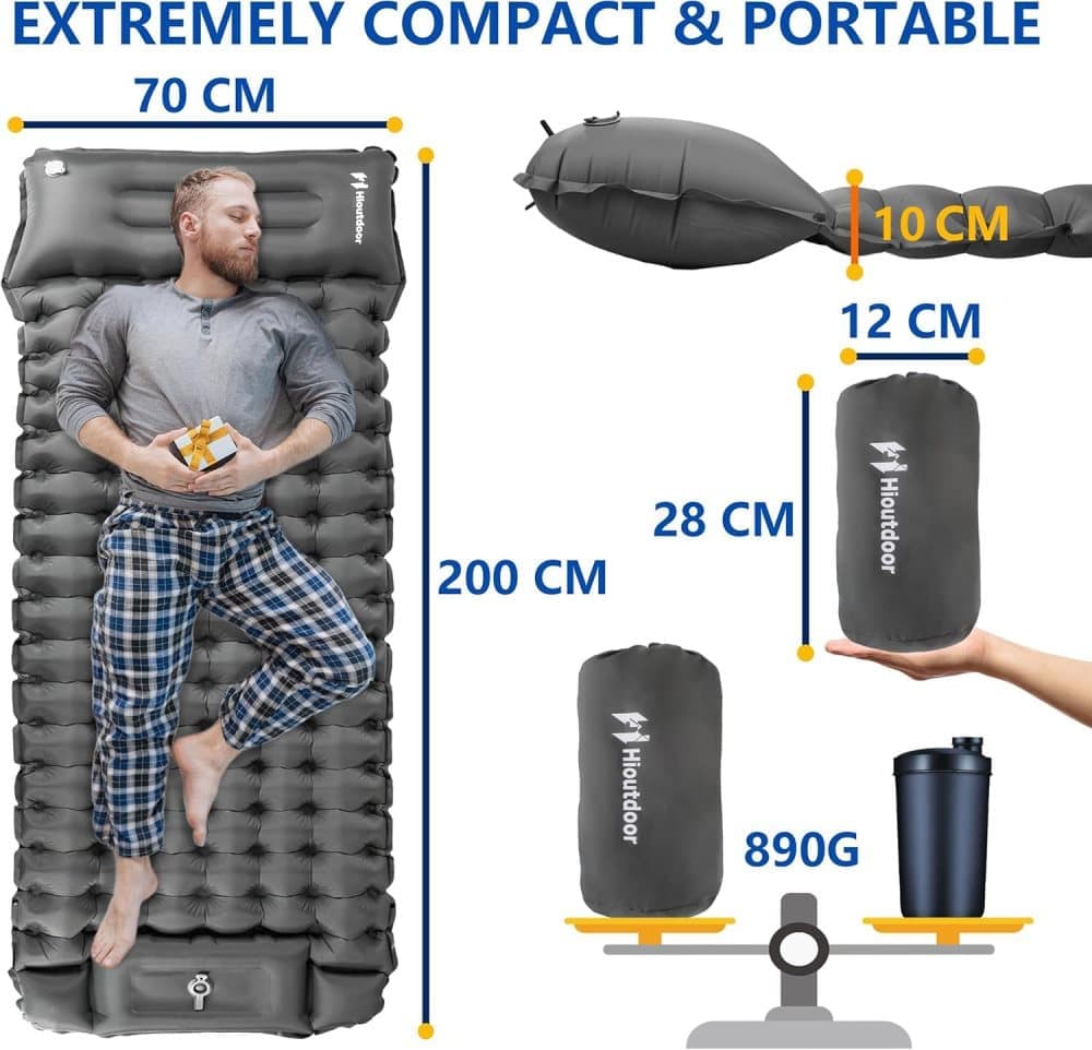 Self - inflating mattress 10cm, waterproof lightweight tear - resistant durable with foot pump for camping beach hiking, dark blue - SportZone.co.nz