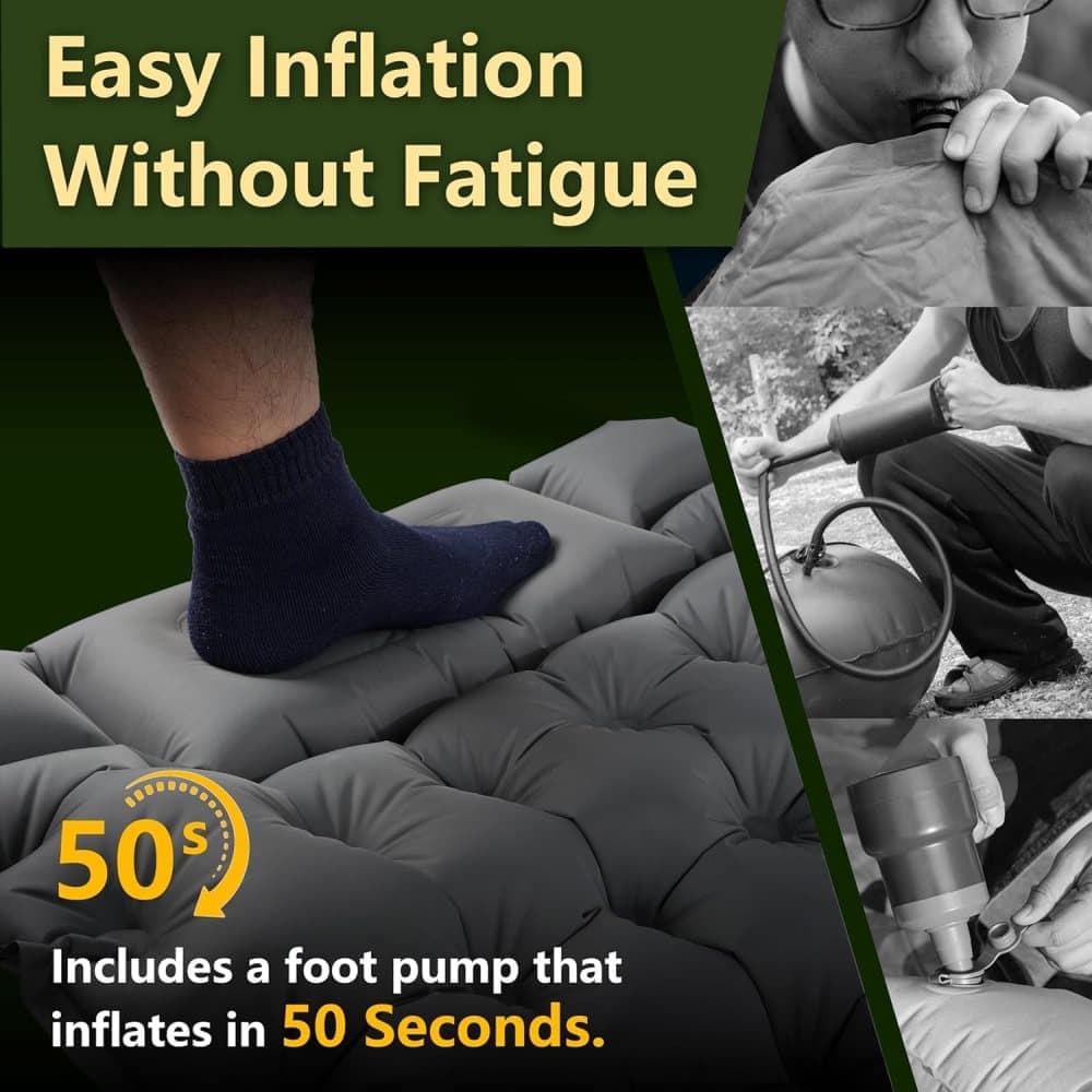 Self - inflating mattress 10cm, waterproof lightweight tear - resistant durable with foot pump for camping beach hiking, dark blue - SportZone.co.nz