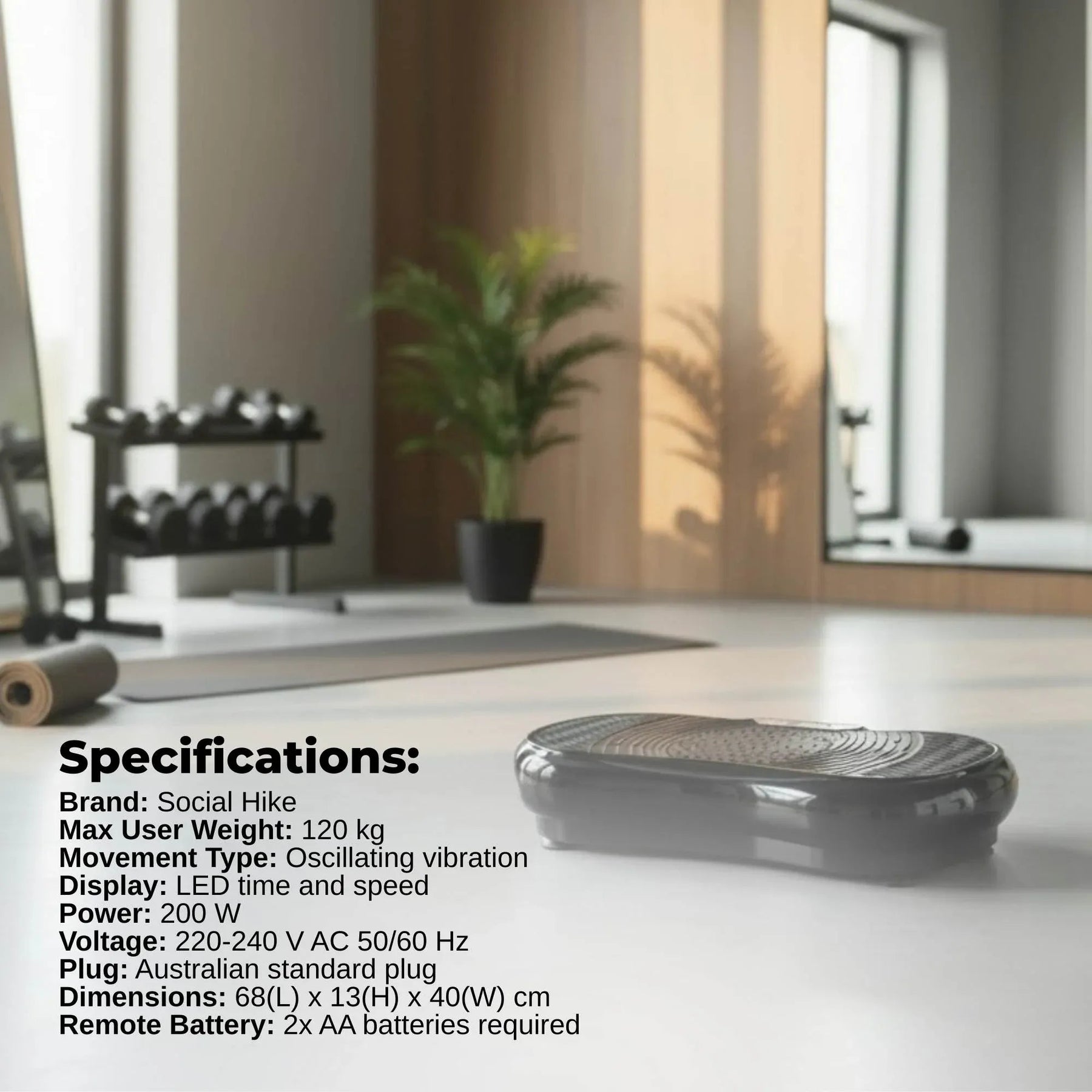 Social Hike Vibration Plate Exercise Platform - Vibrating Workout Machine Black - SportZone.co.nz