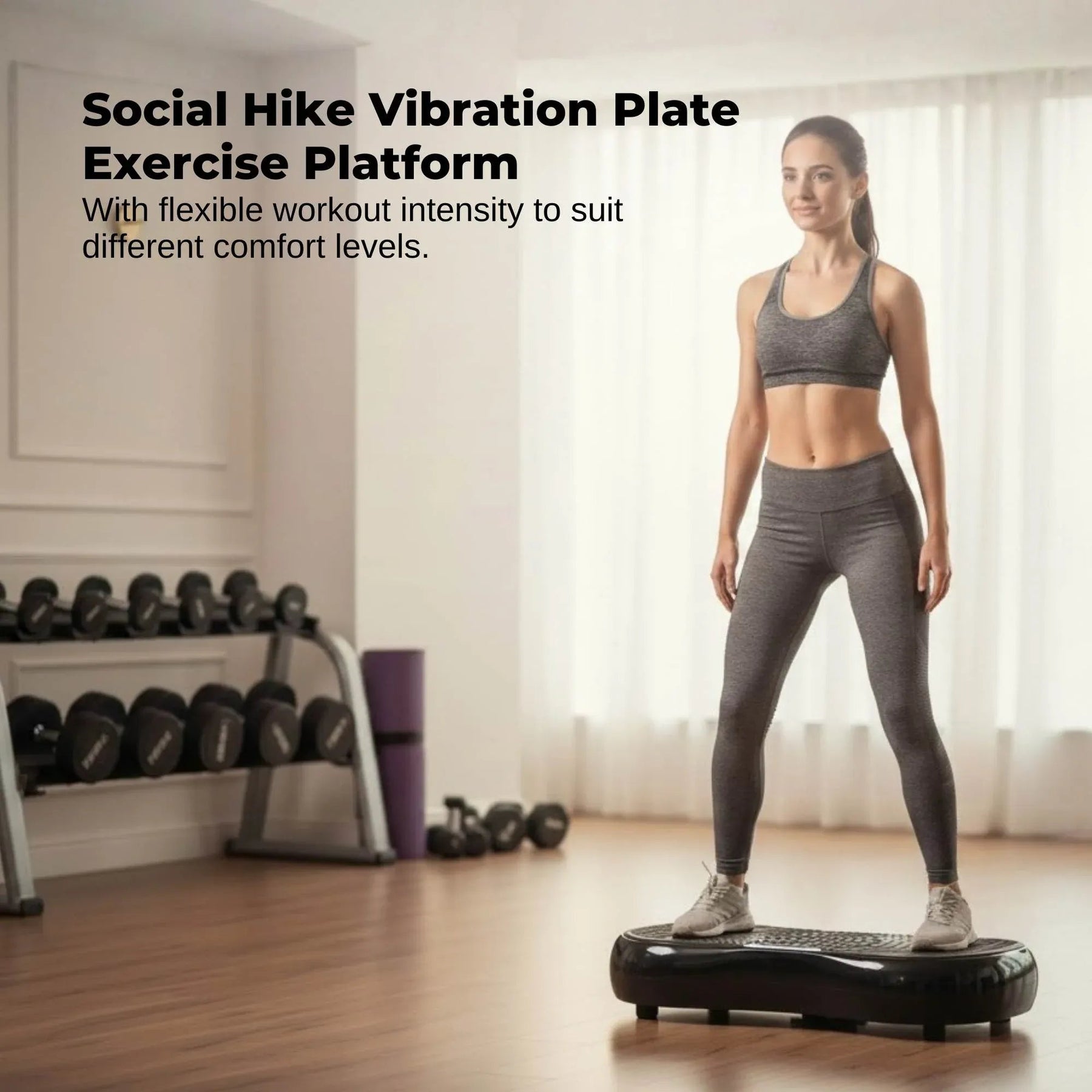 Social Hike Vibration Plate Exercise Platform - Vibrating Workout Machine Black - SportZone.co.nz
