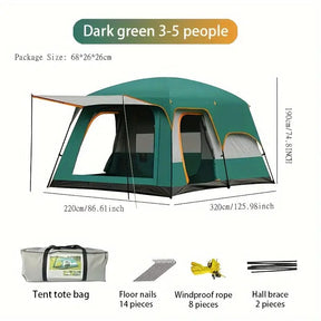 Tasman 3 - 5 Person Tent Camping Hiking Festival Pop Up Sleeping - Green - SportZone.co.nz