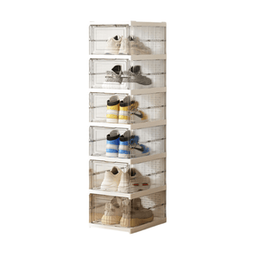 Transparent 6 - Layer Foldable Shoe Storage Tower with Transparent Display Panel & Back Ventilation - One - Pull Instant Setup Stackable Box (25.5x34.5x105CM) - SportZone.co.nz