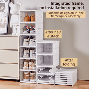 Transparent 6 - Layer Foldable Shoe Storage Tower with Transparent Display Panel & Back Ventilation - One - Pull Instant Setup Stackable Box (25.5x34.5x105CM) - SportZone.co.nz
