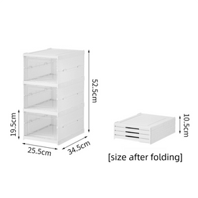 Transparent Grey 3 - Layer Foldable Shoe Storage Tower with Transparent Display Panel & Back Ventilation - One - Pull Instant Setup Stackable Box (25.5x34.5x52.5CM) - SportZone.co.nz