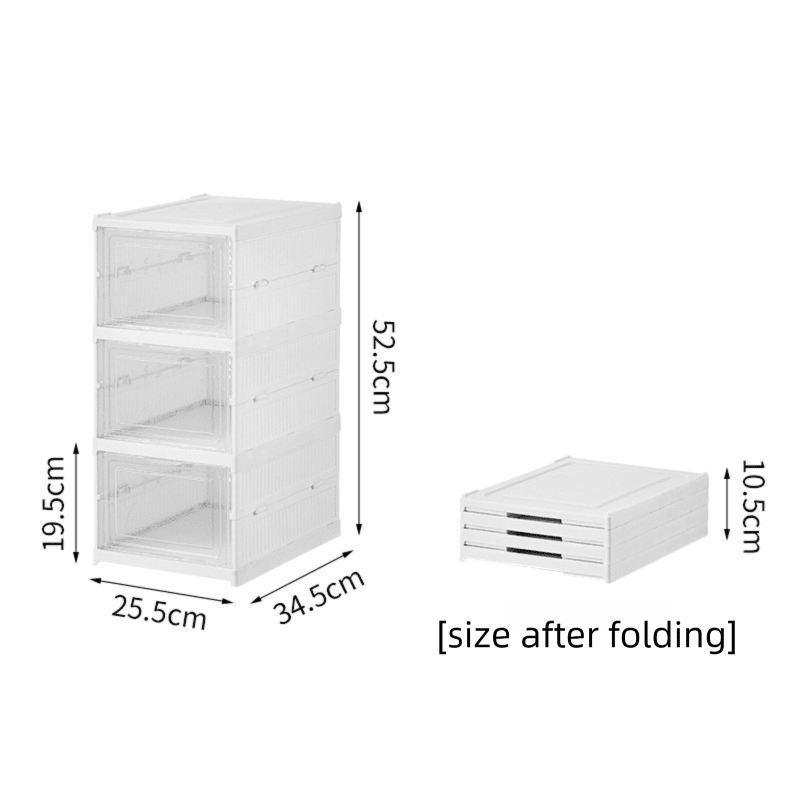 Transparent Grey 3 - Layer Foldable Shoe Storage Tower with Transparent Display Panel & Back Ventilation - One - Pull Instant Setup Stackable Box (25.5x34.5x52.5CM) - SportZone.co.nz