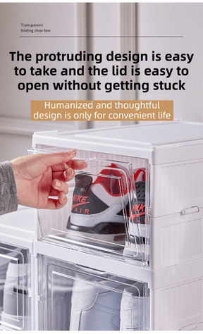 Transparent Grey 6 - Layer Foldable Shoe Storage Tower with Transparent Display Panel & Back Ventilation - One - Pull Instant Setup Stackable Box (25.5x34.5x105CM) - SportZone.co.nz