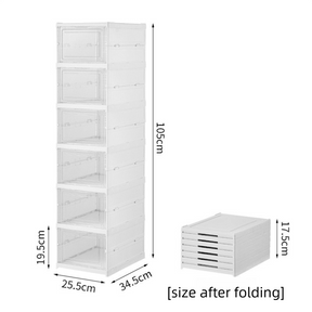 Transparent Grey 6 - Layer Foldable Shoe Storage Tower with Transparent Display Panel & Back Ventilation - One - Pull Instant Setup Stackable Box (25.5x34.5x105CM) - SportZone.co.nz