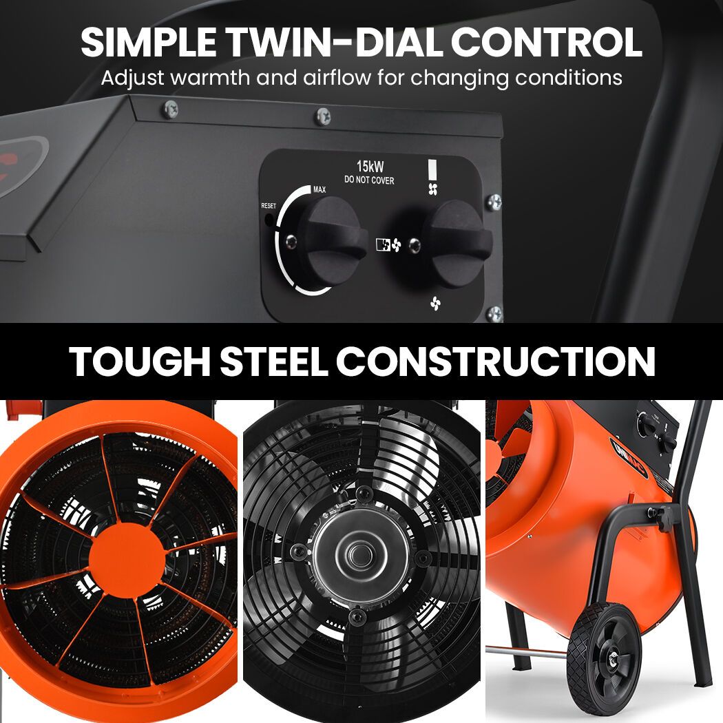 UNIMAC 15kW Industrial Electric Space Heater | 3 Phase Portable Fan Heater - SportZone.co.nz
