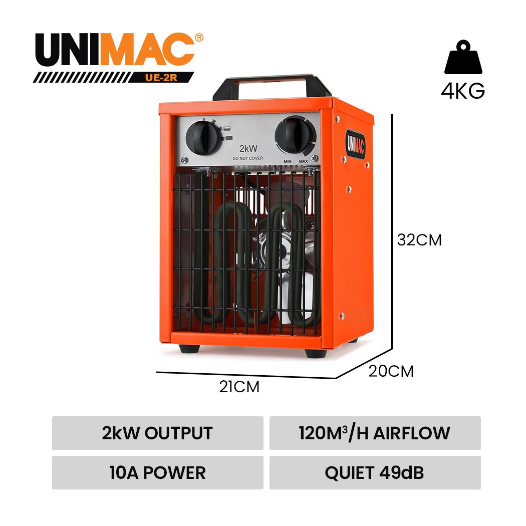 UNIMAC 2KW Industrial Electric Fan Heater with 2 Heat Settings for Workshop & Garage - SportZone.co.nz