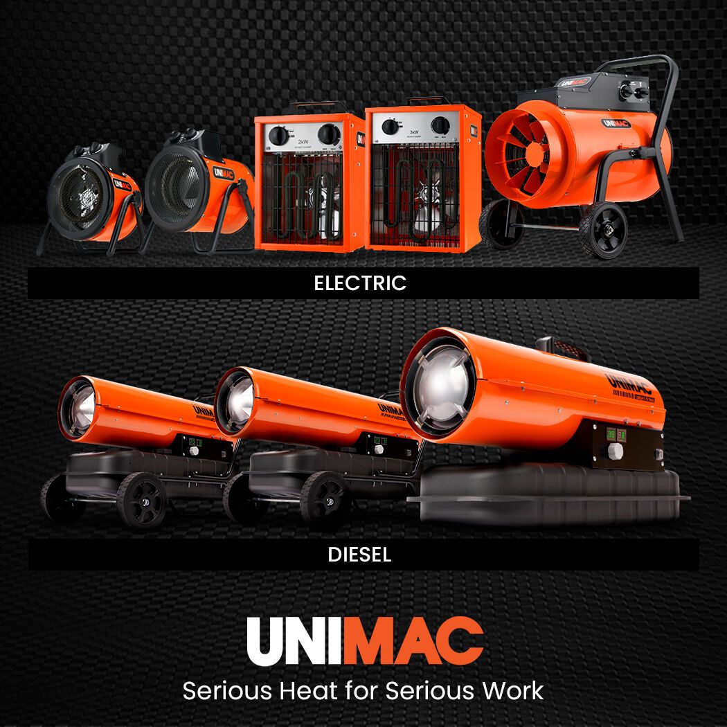 UNIMAC 2KW Industrial Electric Fan Heater with 2 Heat Settings for Workshop & Garage - SportZone.co.nz