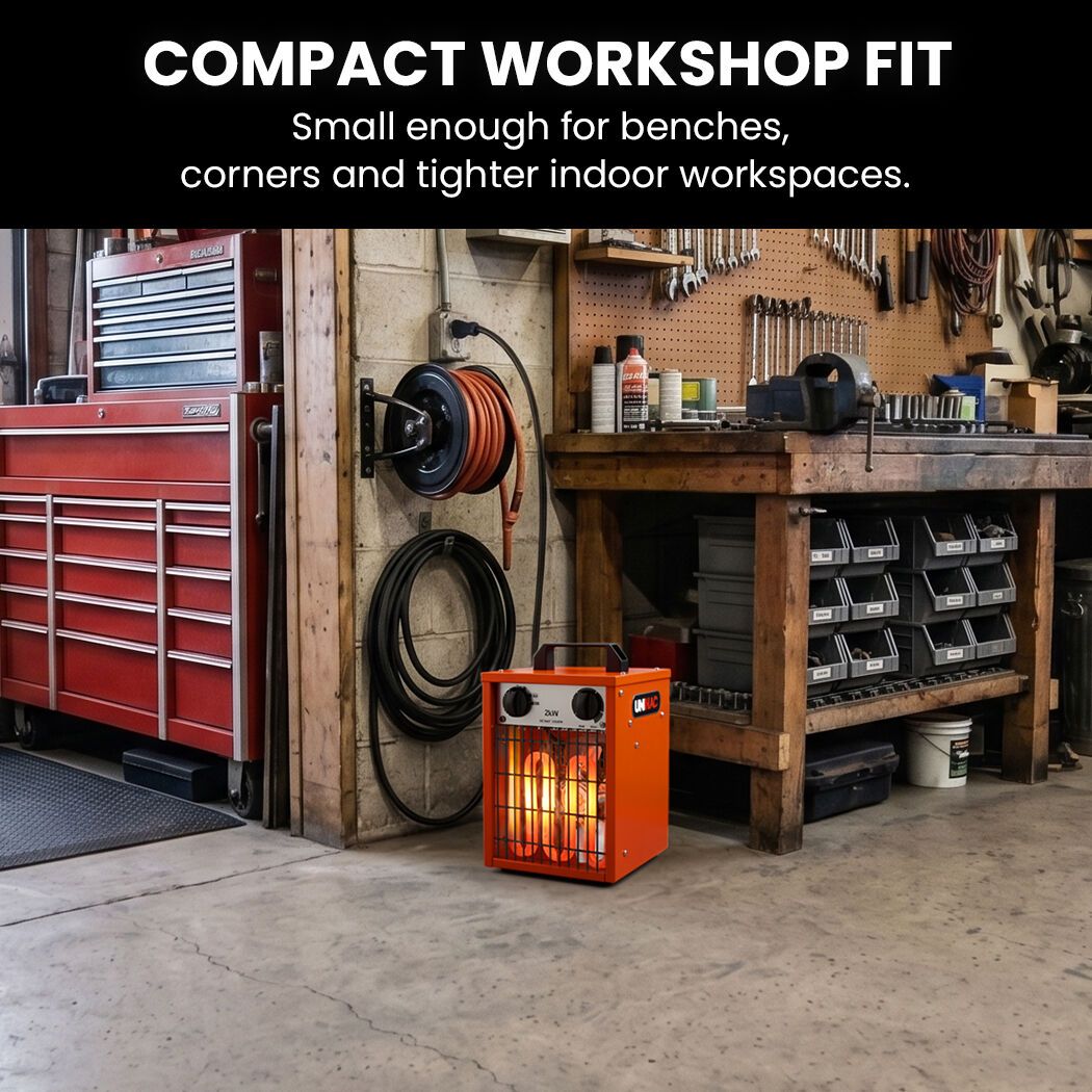 UNIMAC 2KW Industrial Electric Fan Heater with 2 Heat Settings for Workshop & Garage - SportZone.co.nz