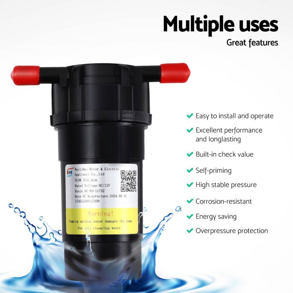 Water Pump 12V Pressure Shower 4L/Min - SportZone.co.nz