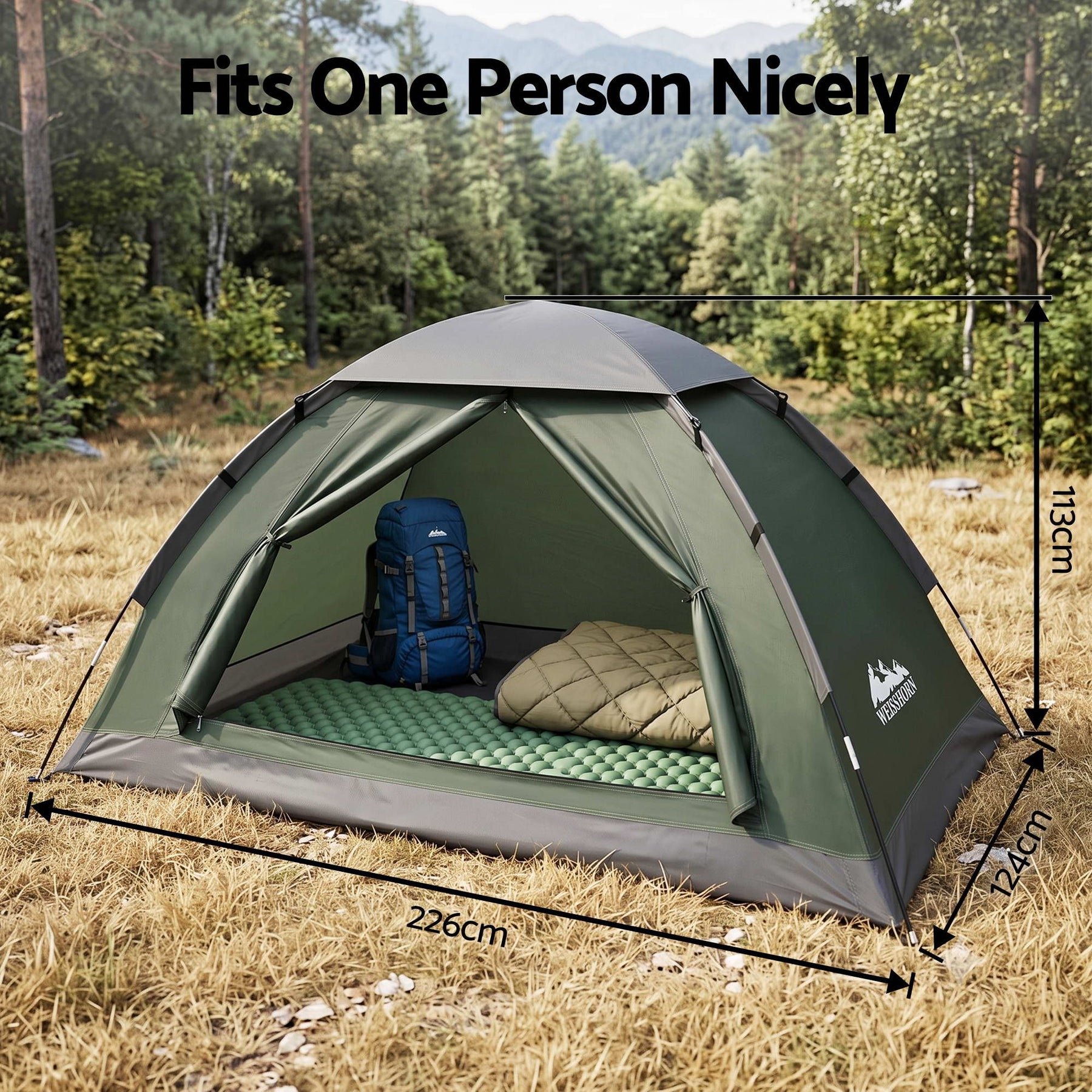 Weisshorn 1 Person Camping Tent Waterproof Hiking Vestibule Porch - SportZone.co.nz