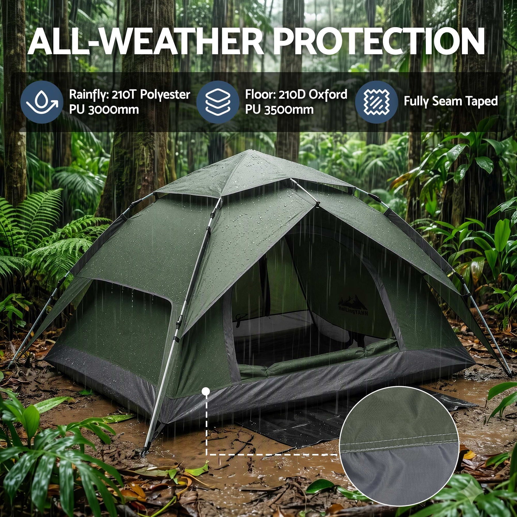 Weisshorn 2 Person Camping Tent Automatic Pop Up Water Repellent Shade Outdoor - SportZone.co.nz