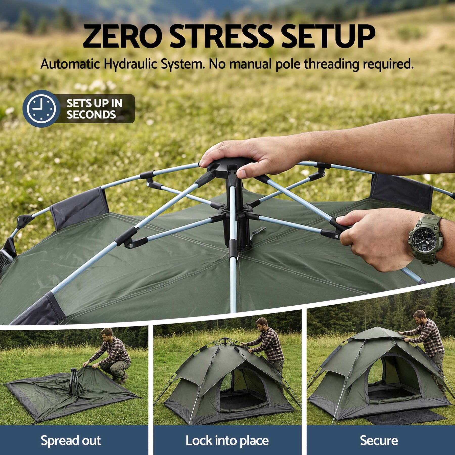 Weisshorn 2 Person Camping Tent Automatic Pop Up Water Repellent Shade Outdoor - SportZone.co.nz