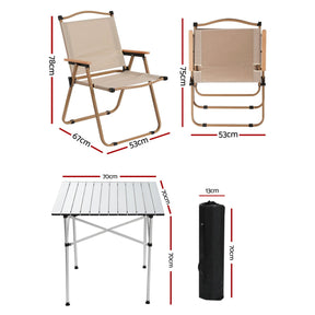 Weisshorn 3pc Camping Table Chair Set Outdoor Folding Aluminium Portable Picnic - SportZone.co.nz