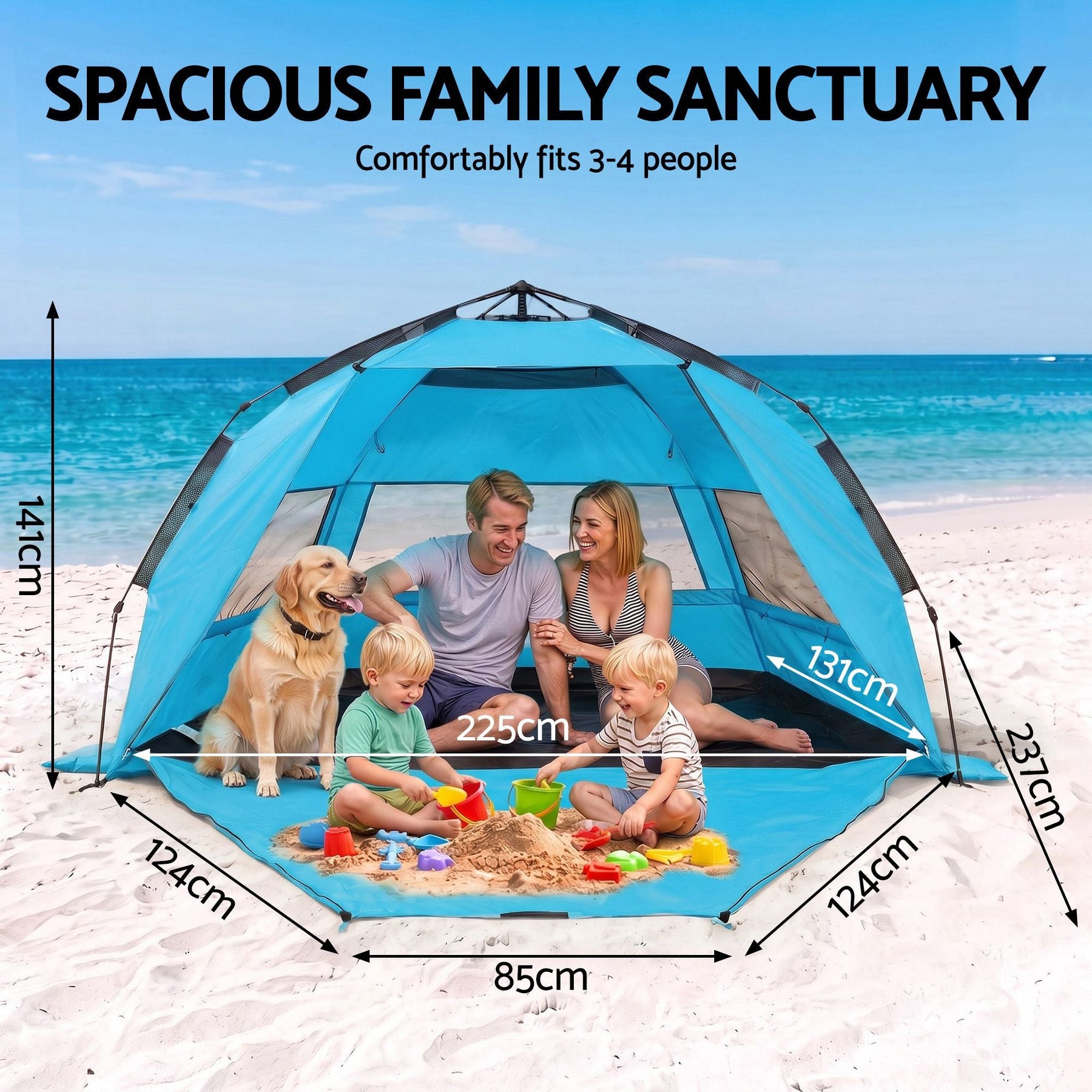 Weisshorn Beach Tent 3-4 Person Pop Up Sun Shade UPF 50 Automatic Outdoor Blue - SportZone.co.nz