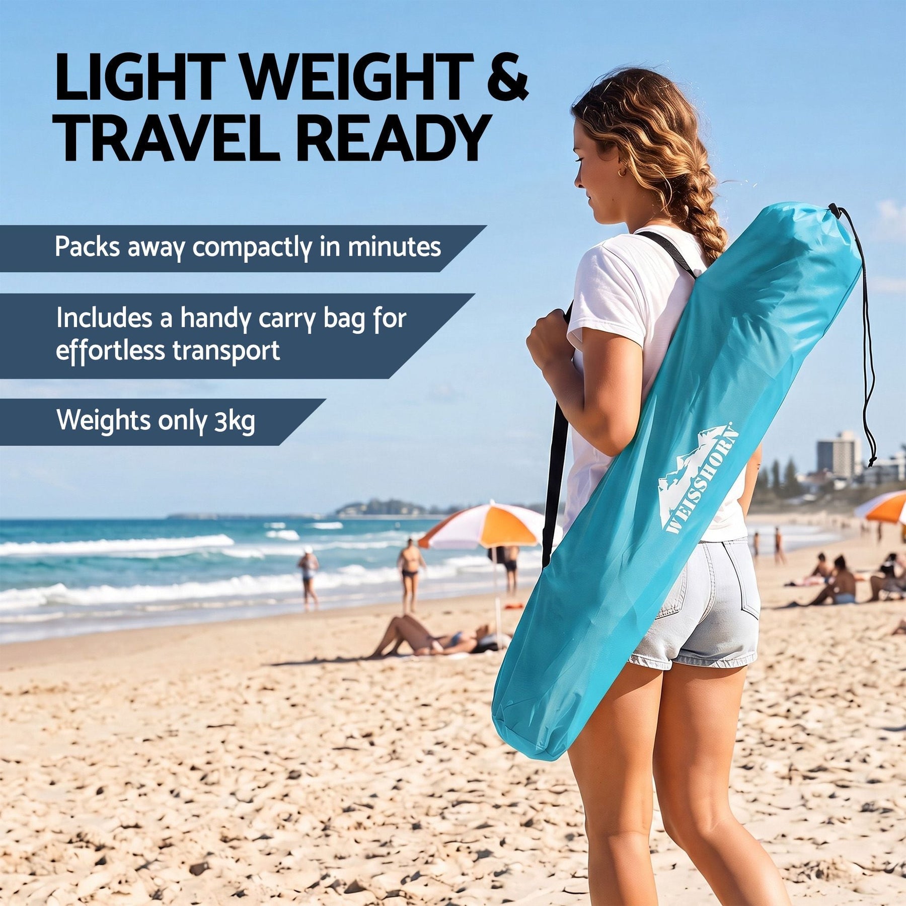 Weisshorn Beach Tent 3-4 Person Pop Up Sun Shade UPF 50 Automatic Outdoor Blue - SportZone.co.nz
