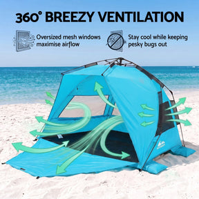 Weisshorn Beach Tent 3-4 Person Pop Up Sun Shade UPF 50 Automatic Outdoor Blue - SportZone.co.nz