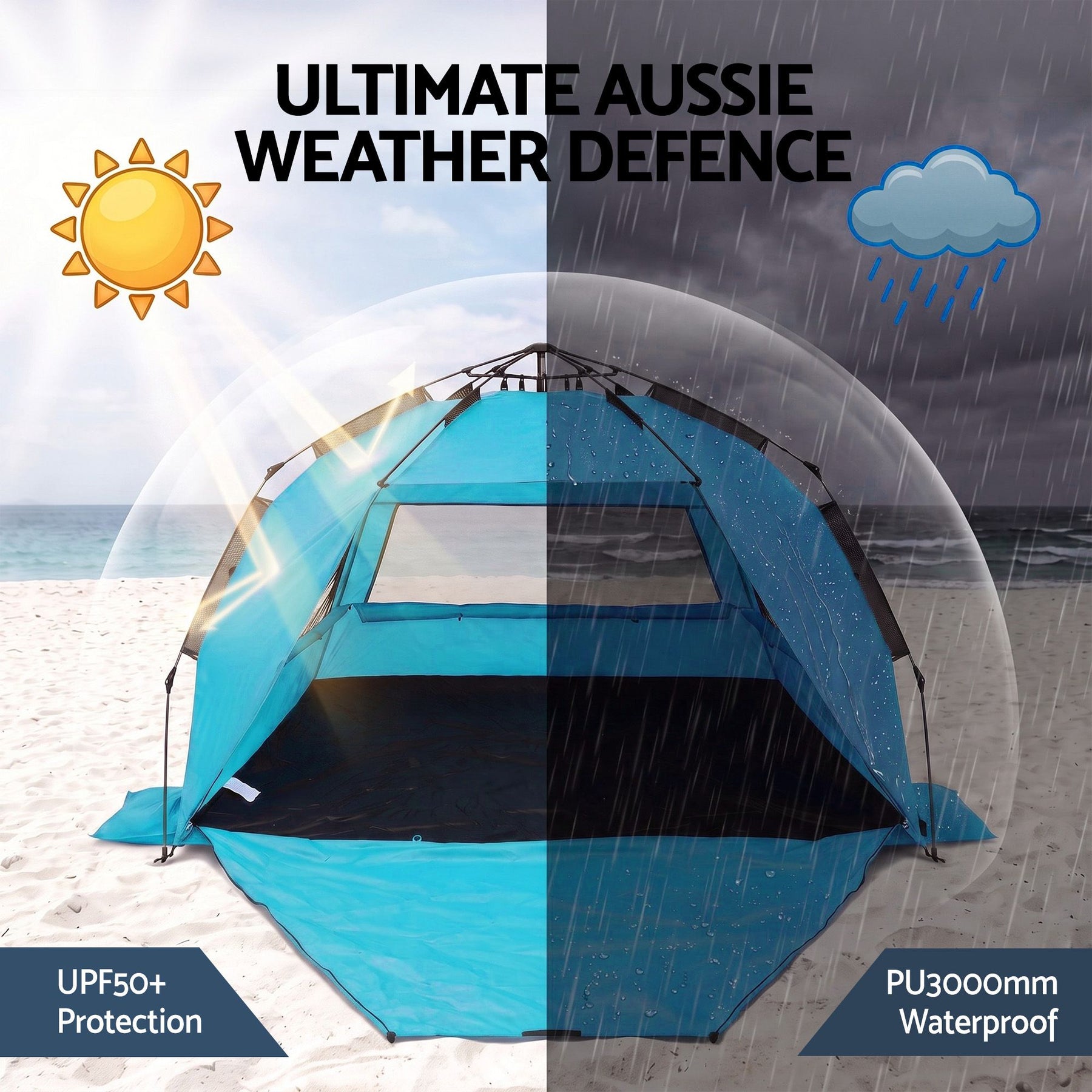 Weisshorn Beach Tent 3-4 Person Pop Up Sun Shade UPF 50 Automatic Outdoor Blue - SportZone.co.nz