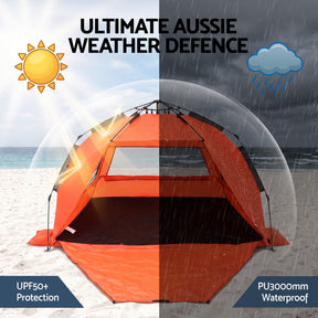 Weisshorn Beach Tent 3-4 Person Pop Up Sun Shade UPF 50 Automatic Outdoor Orange - SportZone.co.nz