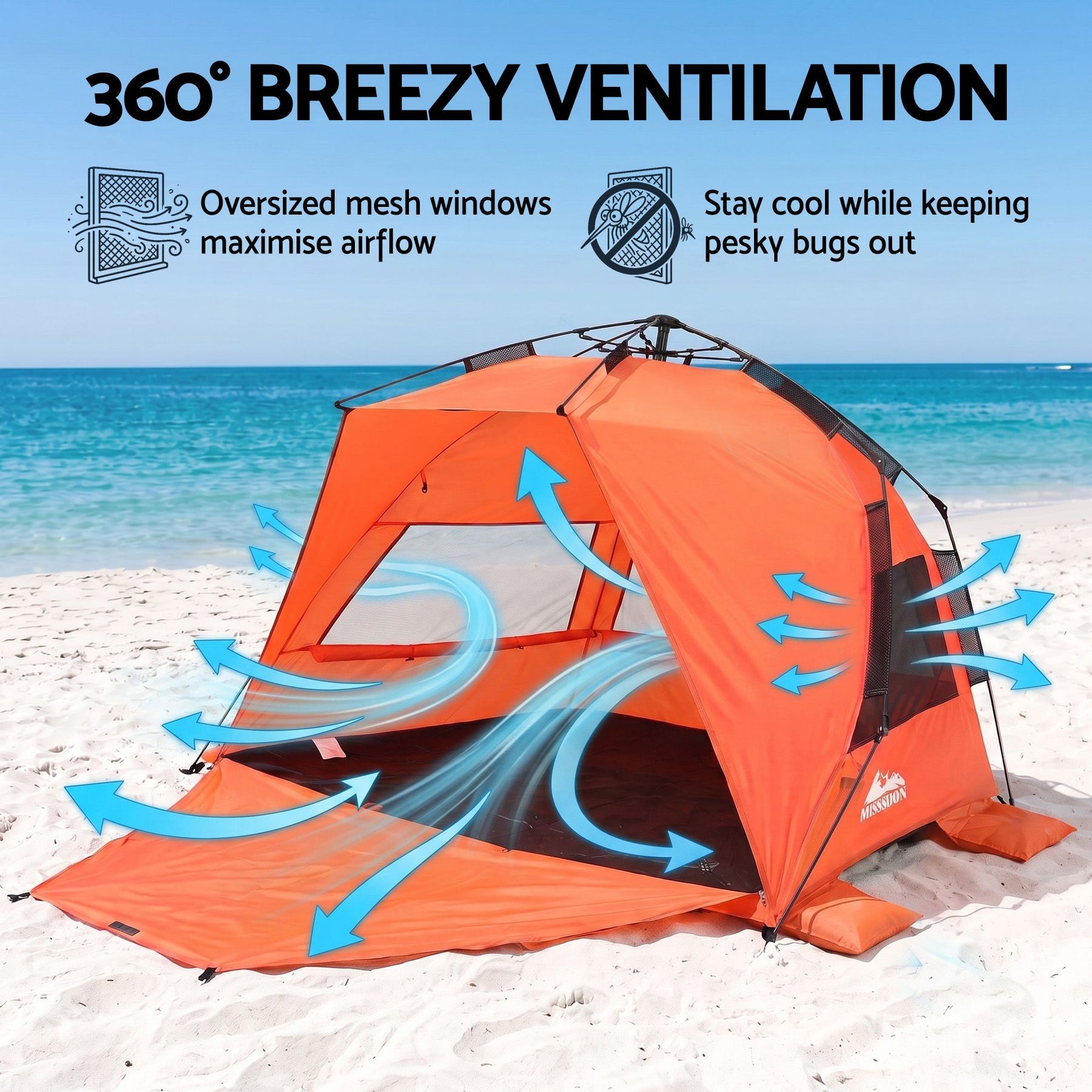 Weisshorn Beach Tent 3-4 Person Pop Up Sun Shade UPF 50 Automatic Outdoor Orange - SportZone.co.nz