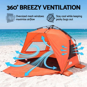 Weisshorn Beach Tent 3-4 Person Pop Up Sun Shade UPF 50 Automatic Outdoor Orange - SportZone.co.nz