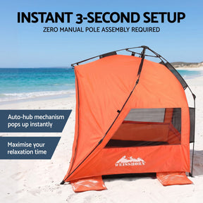 Weisshorn Beach Tent 3-4 Person Pop Up Sun Shade UPF 50 Automatic Outdoor Orange - SportZone.co.nz