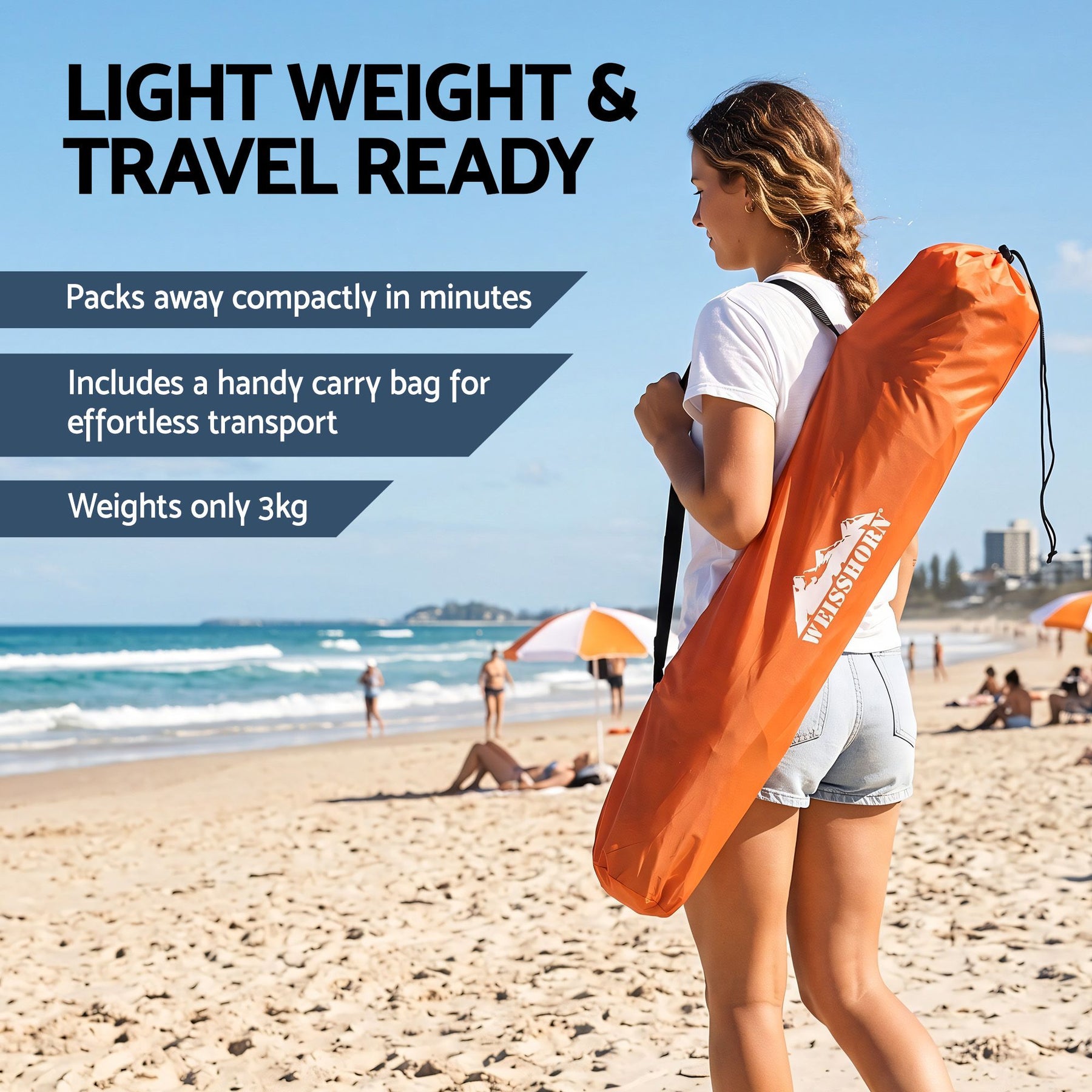 Weisshorn Beach Tent 3-4 Person Pop Up Sun Shade UPF 50 Automatic Outdoor Orange - SportZone.co.nz
