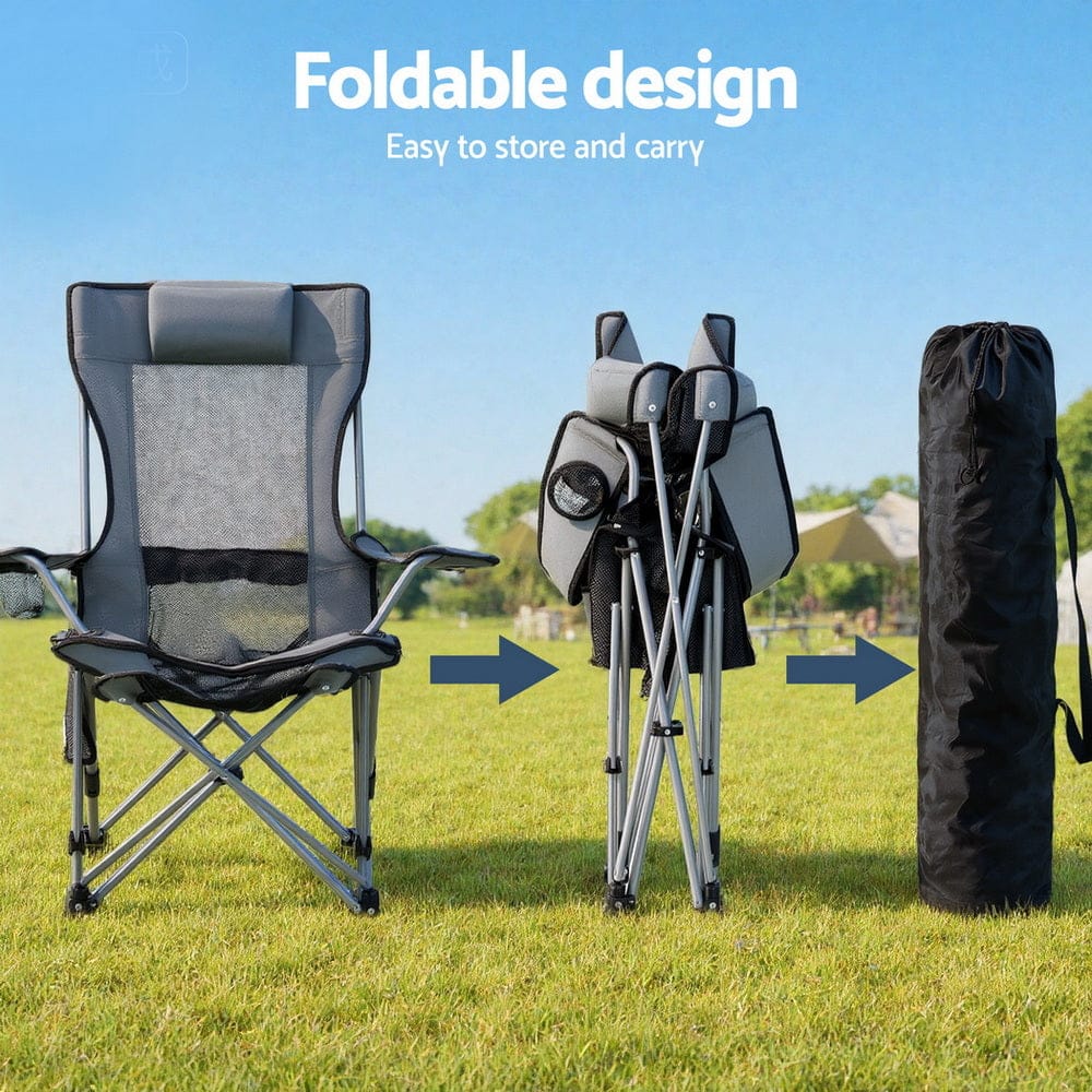 Weisshorn Camping Chair Adjustable Reclining Portable Outdoor Folding Chair Grey - SportZone.co.nz