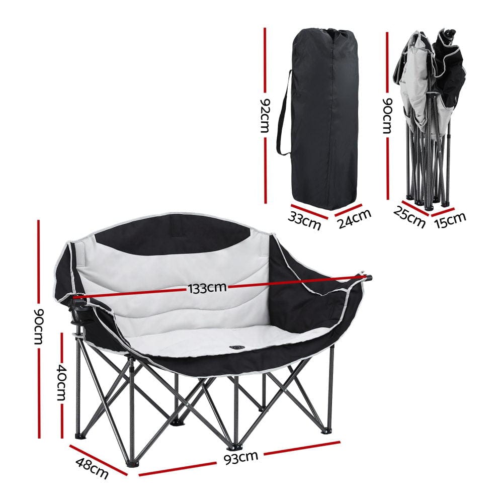 Weisshorn Camping Chair Double Folding Moon Chair Portable Seat 240KG - SportZone.co.nz