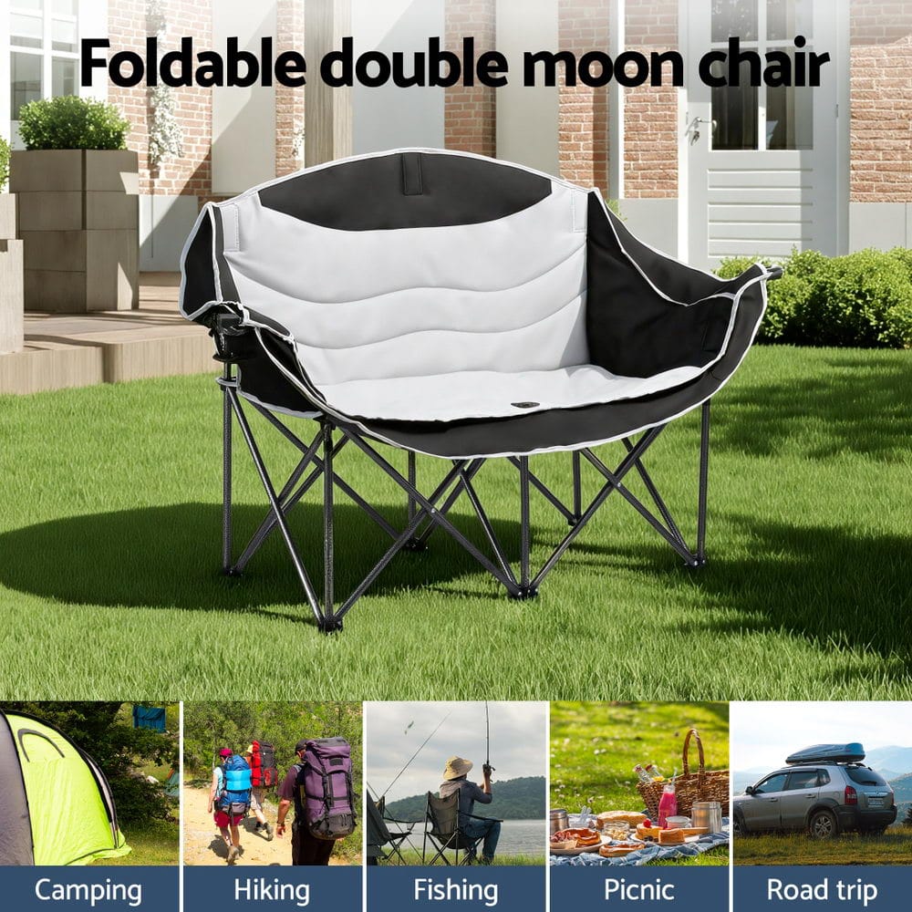 Weisshorn Camping Chair Double Folding Moon Chair Portable Seat 240KG - SportZone.co.nz