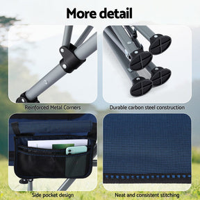 Weisshorn Camping Chair Folding Outdoor Portable Seat Lightweight Beach Picnic Fishing Capacity 120KG Navy Blue - SportZone.co.nz