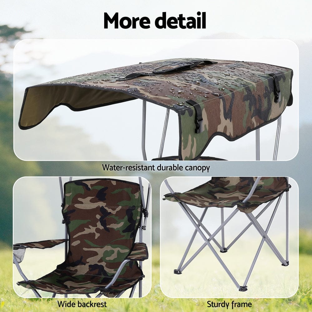 Weisshorn Camping Chair With Canopy Folding Outdoor Portable Seat Lightweight Beach Picnic Fishing Capacity 120KG Army Green - SportZone.co.nz