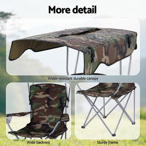 Weisshorn Camping Chair With Canopy Folding Outdoor Portable Seat Lightweight Beach Picnic Fishing Capacity 120KG Army Green - SportZone.co.nz