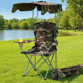 Weisshorn Camping Chair With Canopy Folding Outdoor Portable Seat Lightweight Beach Picnic Fishing Capacity 120KG Army Green - SportZone.co.nz