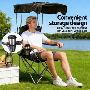 Weisshorn Camping Chair With Canopy Folding Outdoor Portable Seat Lightweight Beach Picnic Fishing Capacity 120KG Army Green - SportZone.co.nz