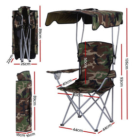 Weisshorn Camping Chair With Canopy Folding Outdoor Portable Seat Lightweight Beach Picnic Fishing Capacity 120KG Army Green - SportZone.co.nz