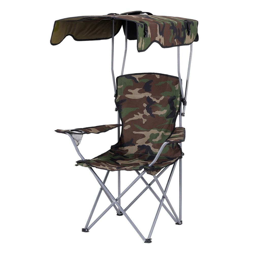 Weisshorn Camping Chair With Canopy Folding Outdoor Portable Seat Lightweight Beach Picnic Fishing Capacity 120KG Army Green - SportZone.co.nz