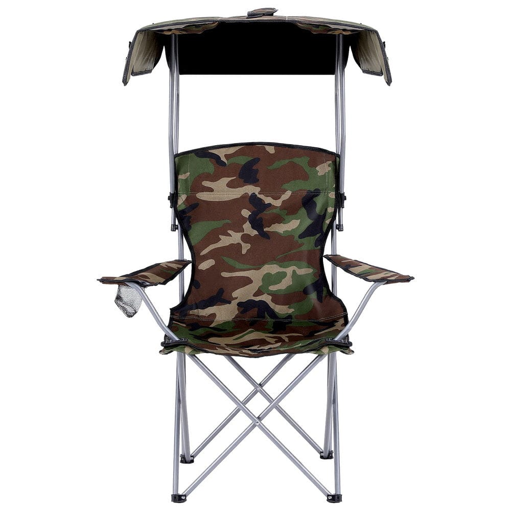Weisshorn Camping Chair With Canopy Folding Outdoor Portable Seat Lightweight Beach Picnic Fishing Capacity 120KG Army Green - SportZone.co.nz