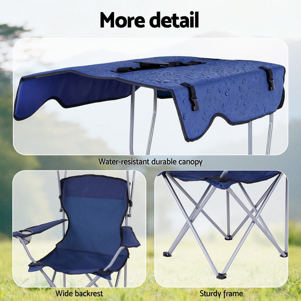 Weisshorn Camping Chair With Canopy Folding Outdoor Portable Seat Lightweight Beach Picnic Fishing Capacity 120KG Navy Blue - SportZone.co.nz
