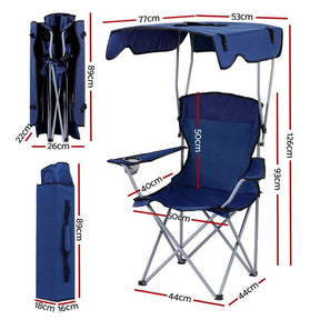 Weisshorn Camping Chair With Canopy Folding Outdoor Portable Seat Lightweight Beach Picnic Fishing Capacity 120KG Navy Blue - SportZone.co.nz