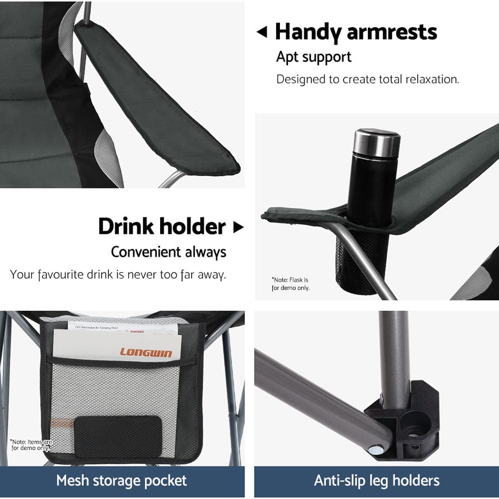 Weisshorn Camping Folding Chair Portable Outdoor Hiking Fishing Picnic Grey 2pcs - SportZone.co.nz