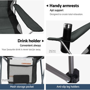 Weisshorn Camping Folding Chair Portable Outdoor Hiking Fishing Picnic Grey 2pcs - SportZone.co.nz