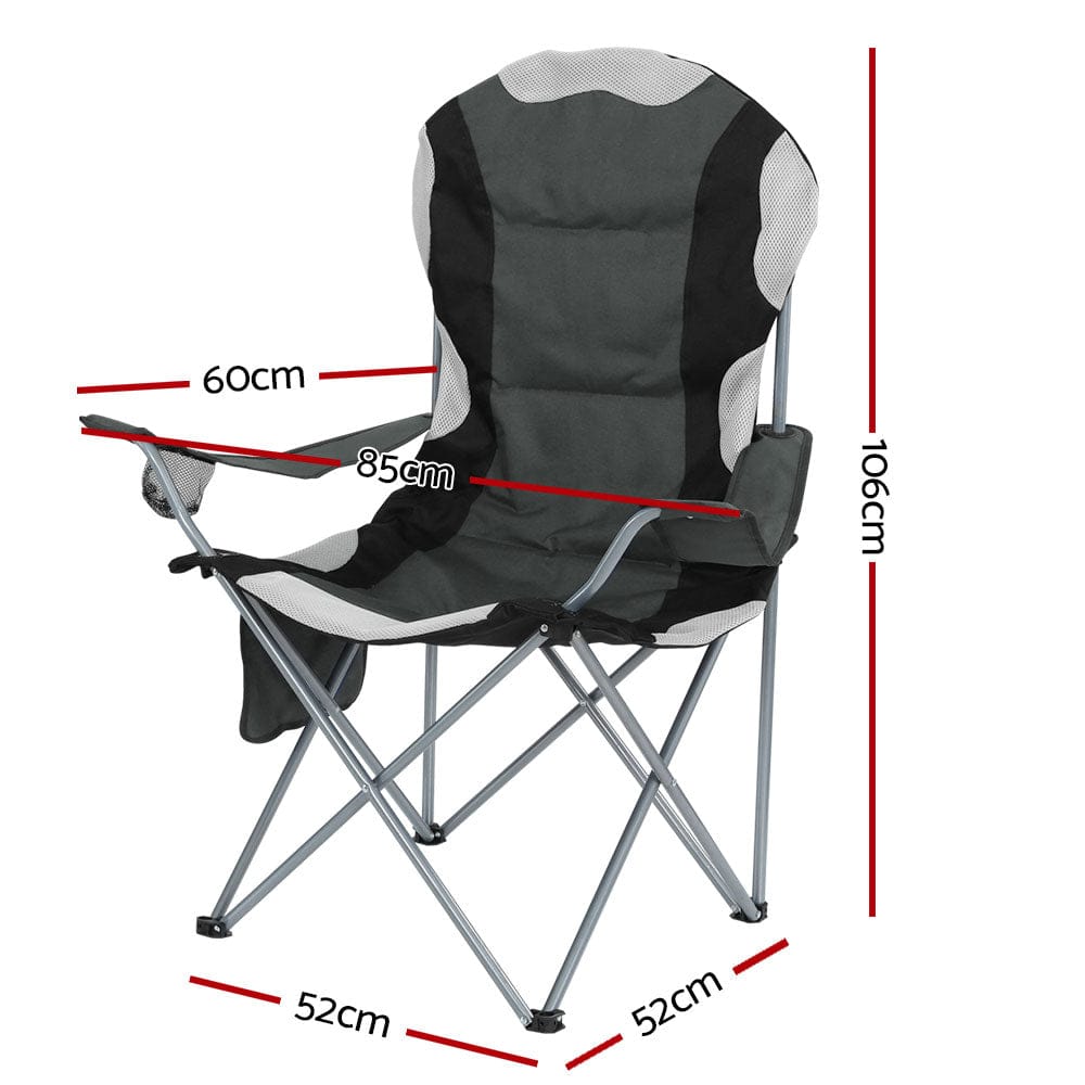 Weisshorn Camping Folding Chair Portable Outdoor Hiking Fishing Picnic Grey 2pcs - SportZone.co.nz