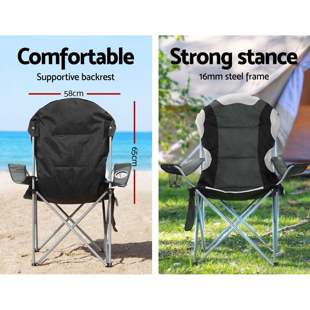 Weisshorn Camping Folding Chair Portable Outdoor Hiking Fishing Picnic Grey 2pcs - SportZone.co.nz