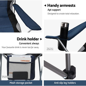 Weisshorn Camping Folding Chair Portable Outdoor Hiking Fishing Picnic Navy 2pcs - SportZone.co.nz