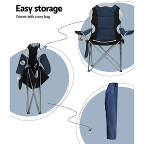 Weisshorn Camping Folding Chair Portable Outdoor Hiking Fishing Picnic Navy 2pcs - SportZone.co.nz
