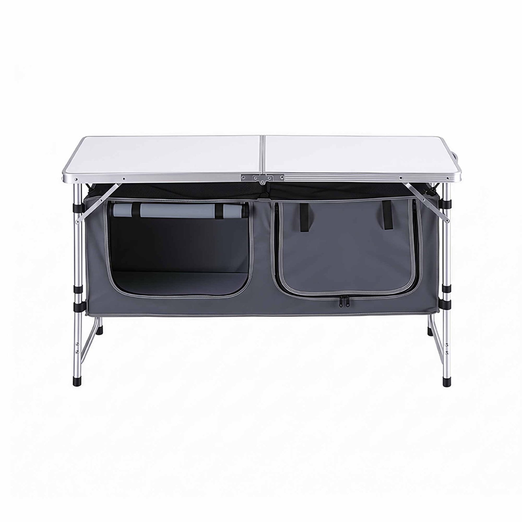 Weisshorn Camping Table Adjustable Storage Cabinet Aluminum MDF 120cm Grey - SportZone.co.nz