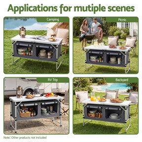 Weisshorn Camping Table Adjustable Storage Cabinet Aluminum MDF 120cm Grey - SportZone.co.nz